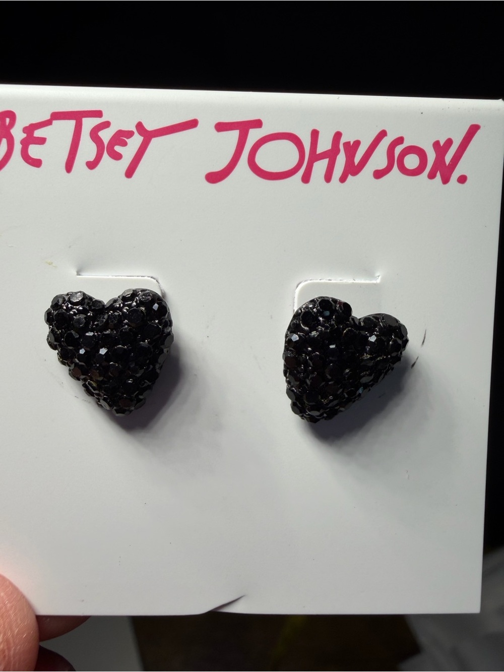 Betsey Johnson Black Pave Heart Stud Earrings. NWT - Picture 2 of 4
